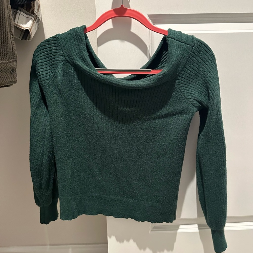 Green off the shoulder sweater top